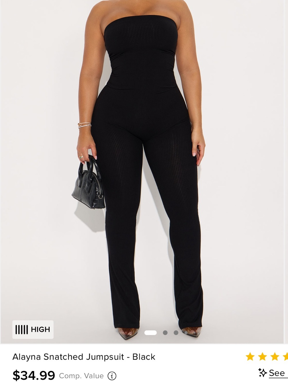 Fashion Nova Black Strapless Ribbed Long-Sleeve Jumpsuit